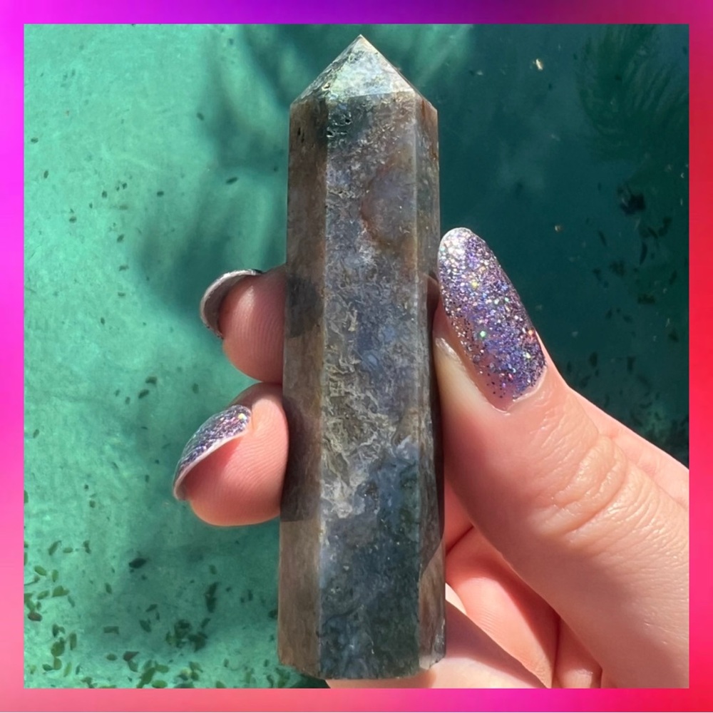 Moss Agate Crystal Tower